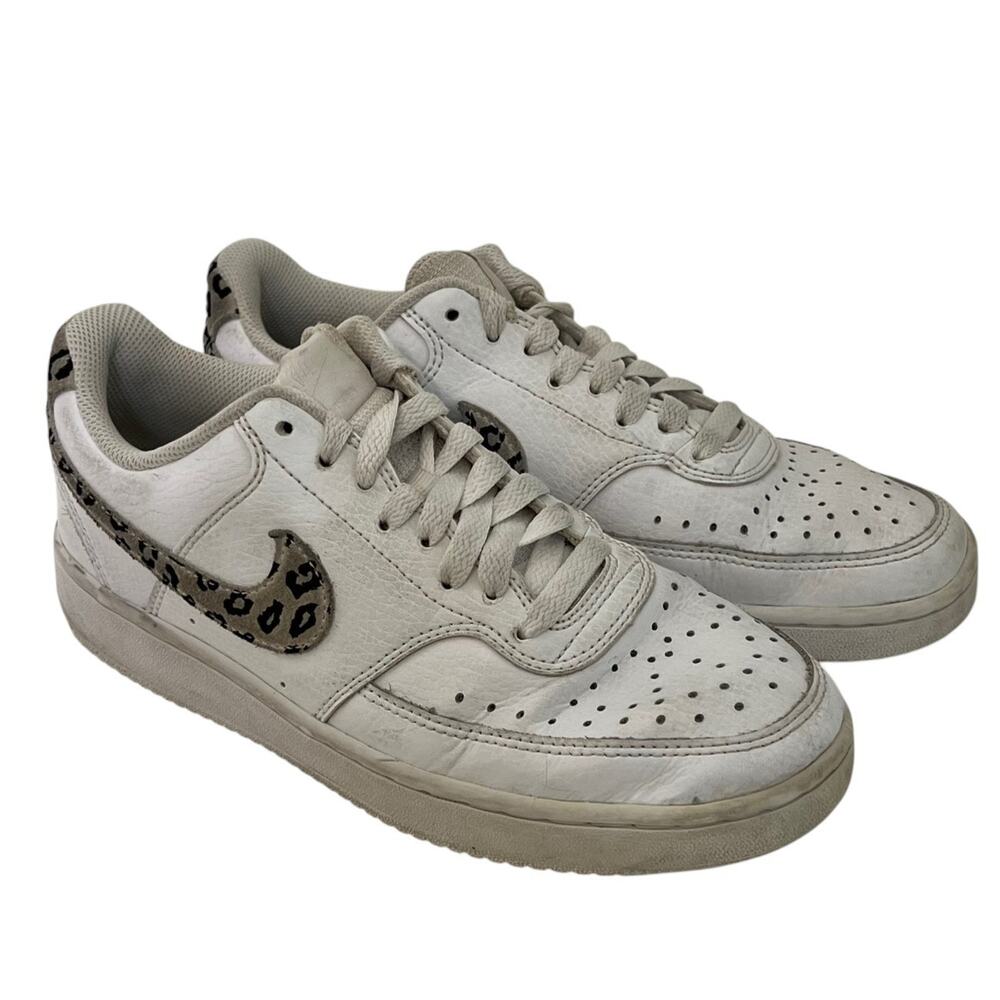 Nike Court Vision Low Leopard Swoosh -White DD9665-100 Womenβs Size 7.5 Sneakers